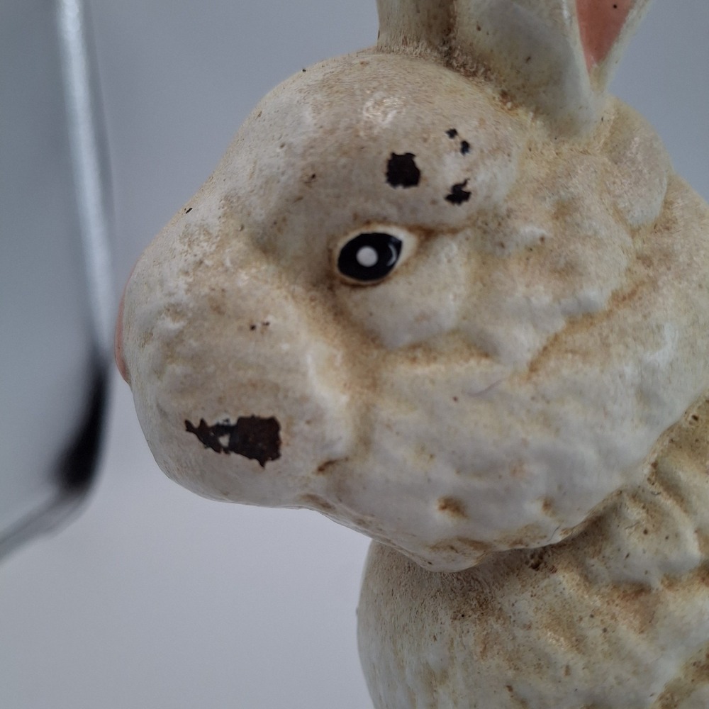 Shabby Chic White Bunny Rabbit Doorstop Cast Iron Metal Farmhouse Statue VTG - Picture 4 of 12